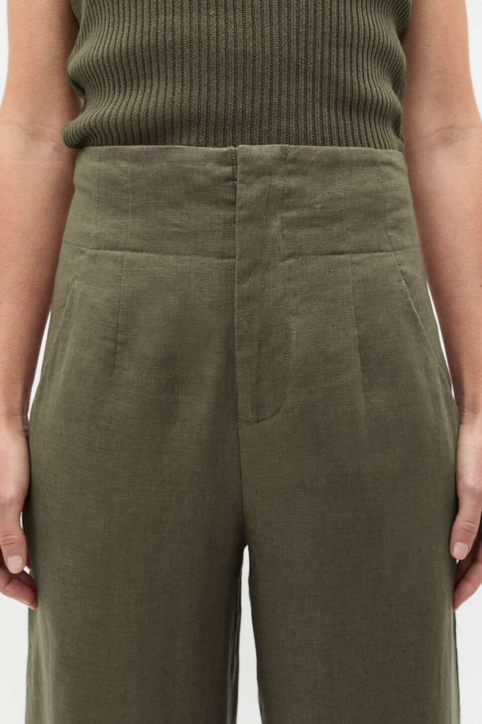 Core Linen Waisted Pant  Olive Leaf