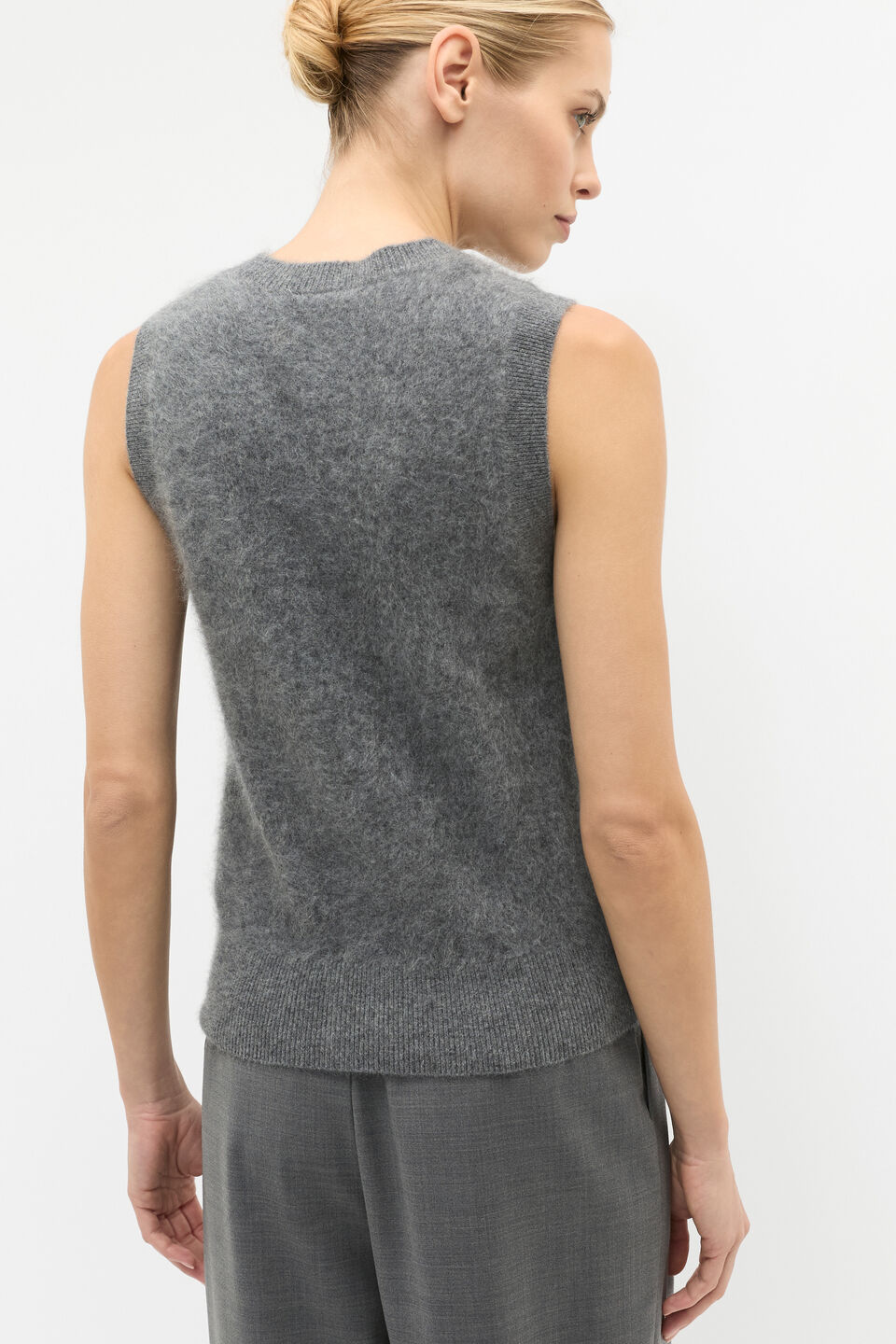 Brushed Cashmere Button Vest  Charcoal Grey Marle