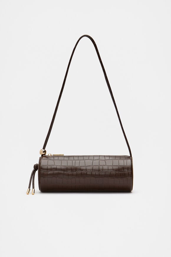 Barrel Shoulder Bag  Dark Espresso Croc  hi-res