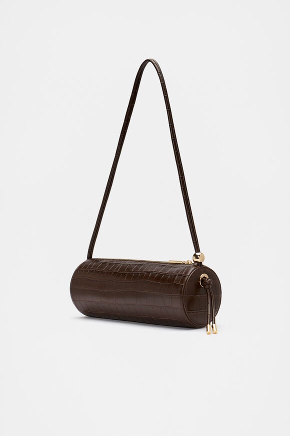 Barrel Shoulder Bag  Dark Espresso Croc  hi-res