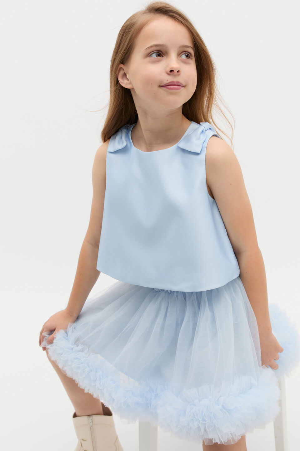 Satin Bow Top  Ice Blue