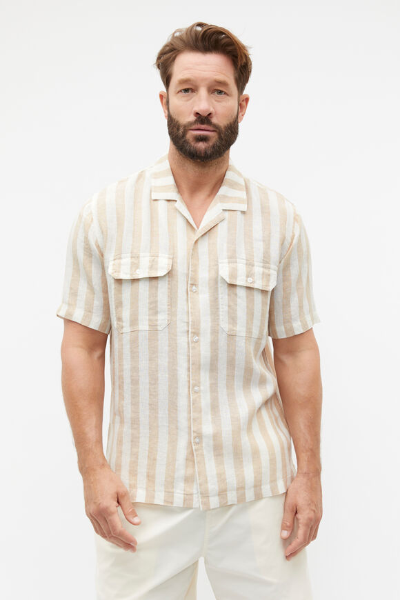 Linen Utility Shirt  Hazelnut Stripe  hi-res