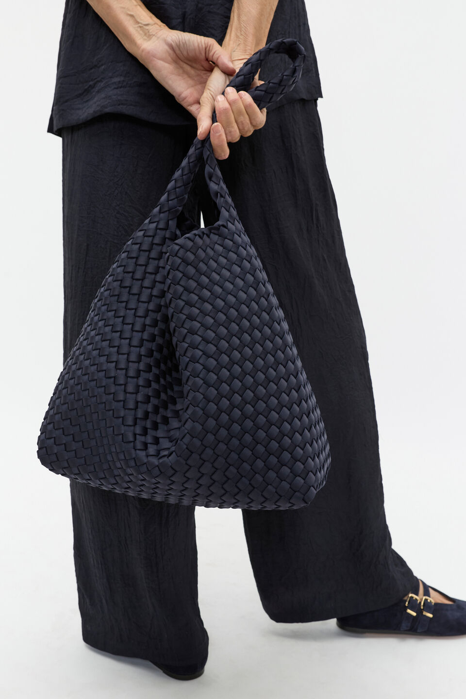 Woven Textured Tote  Twilight Blue
