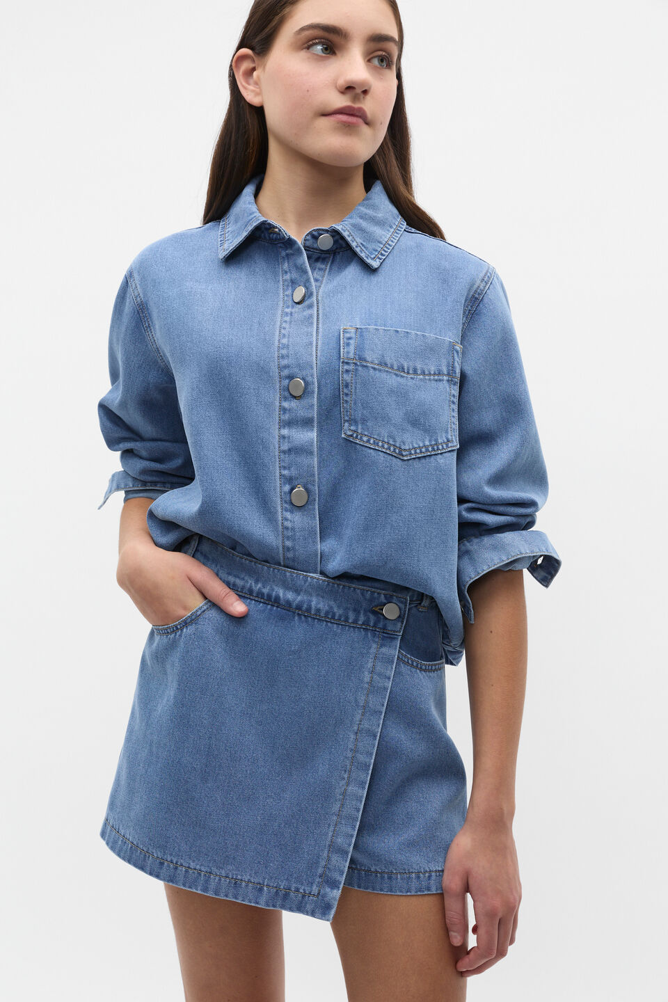 Slouchy Denim Shirt  Mid Wash