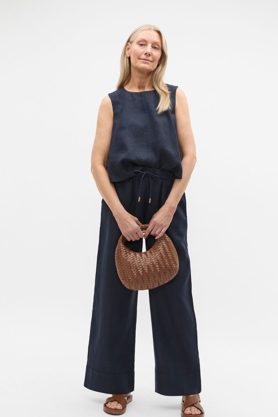 Core Linen Casual Tie Pant  Twilight Blue