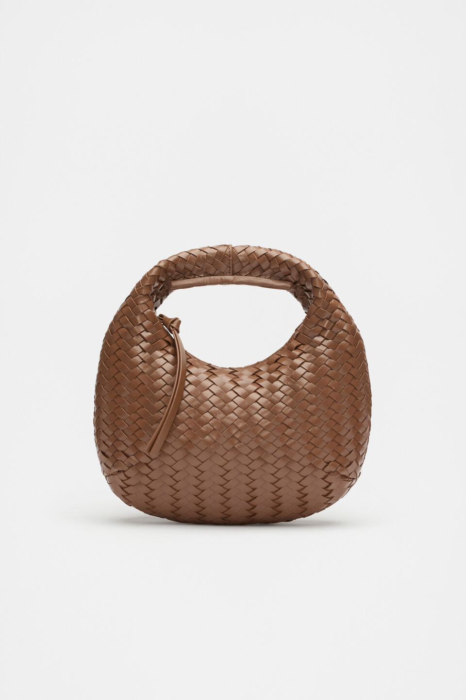 Leather Woven Handbag  Deep Tan