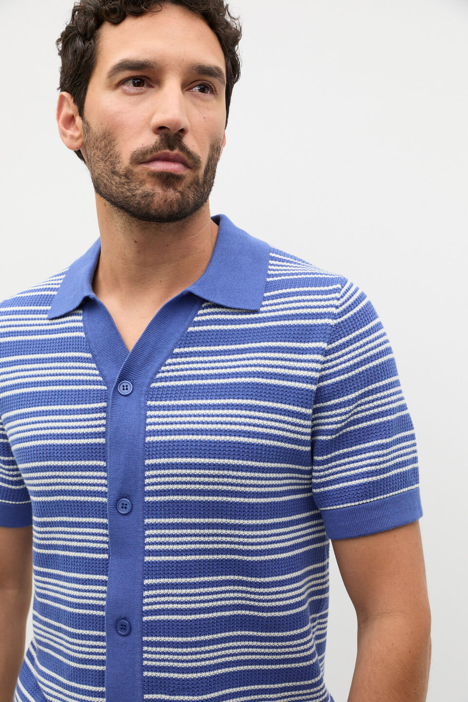 Jacquard Stripe Knit Shirt  Cobalt