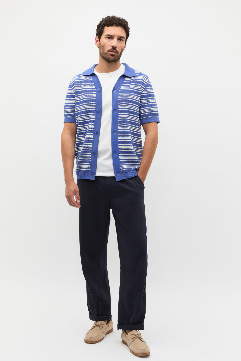 Jacquard Stripe Knit Shirt  Cobalt