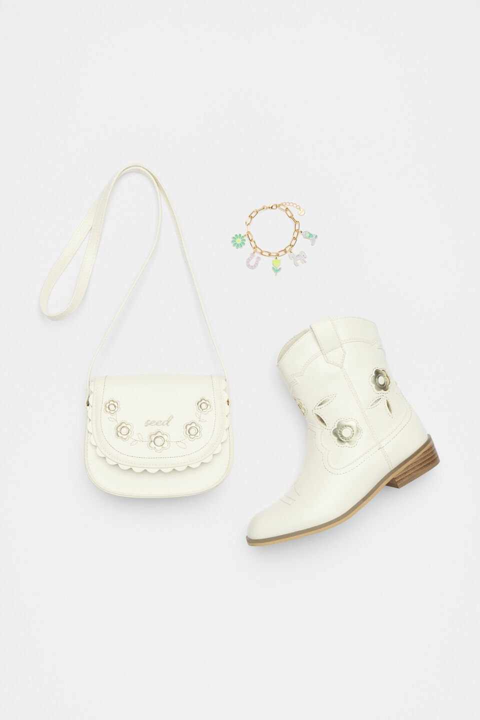 Embroidered Cowboy Boot  Vintage Cream