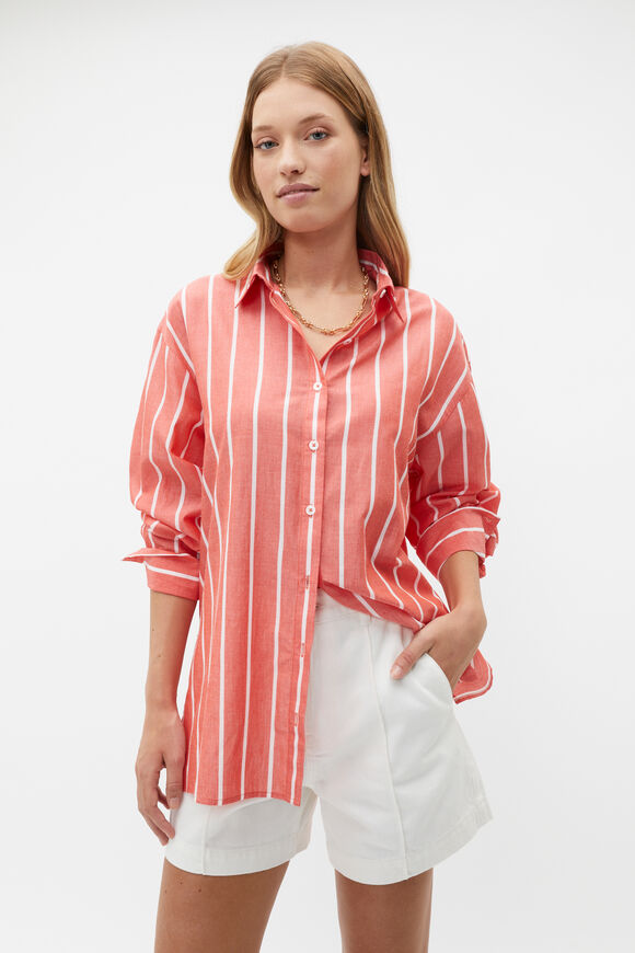 Voile Oversized Stripe Shirt  Strawberry Red Stripe  hi-res