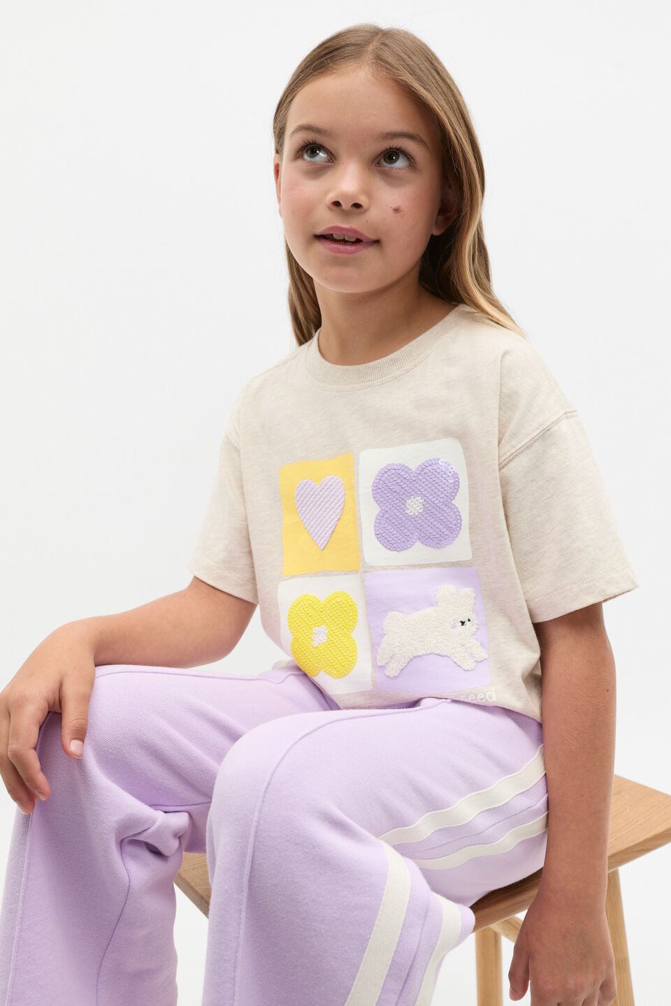 Sequin Bunny Tee  Oat Marle