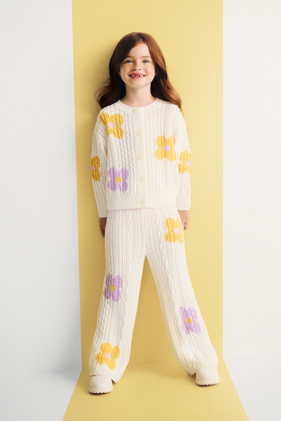 Flower Cable Cardigan  Classic Cream