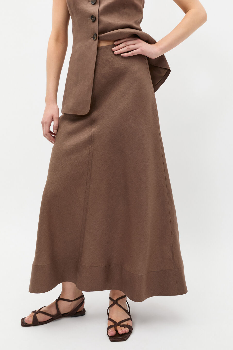 Core Linen Seam Front Skirt  Pinecone