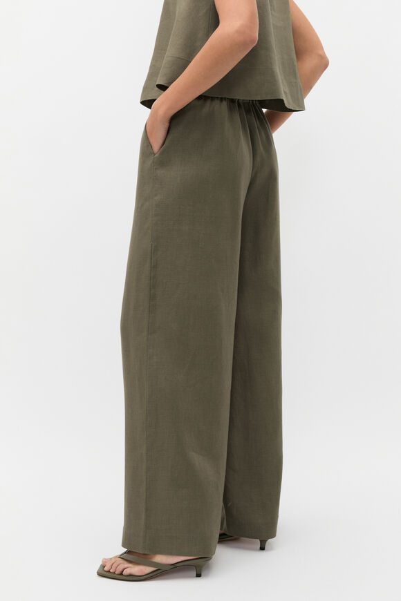 Linen Gathered Palazzo Pant  Olive Leaf  hi-res