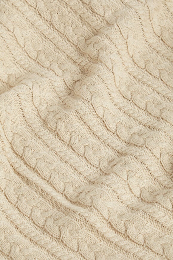 Core Cable Knitted Blanket  Neutral  hi-res
