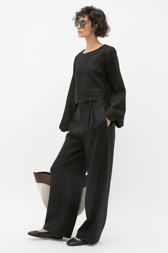 Tailored Linen Pleat Pant  Black  hi-res