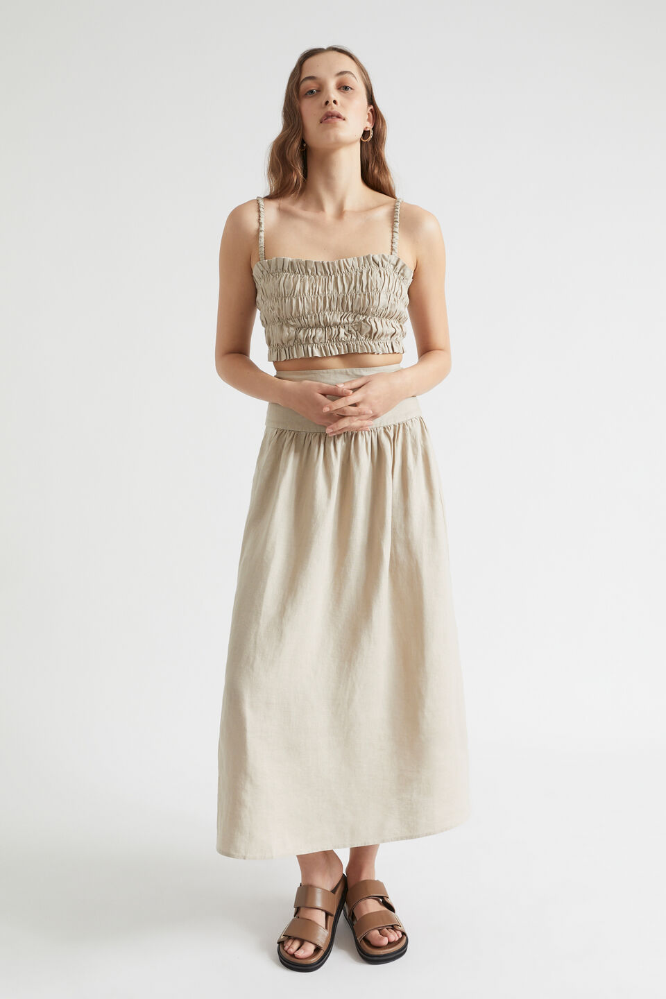 Linen Ruched Top  Soft Mink