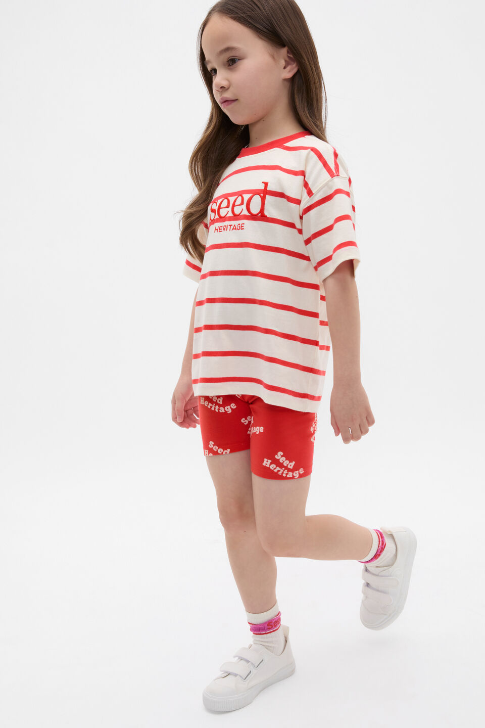 Core Stripe Logo Tee  Strawberry Red