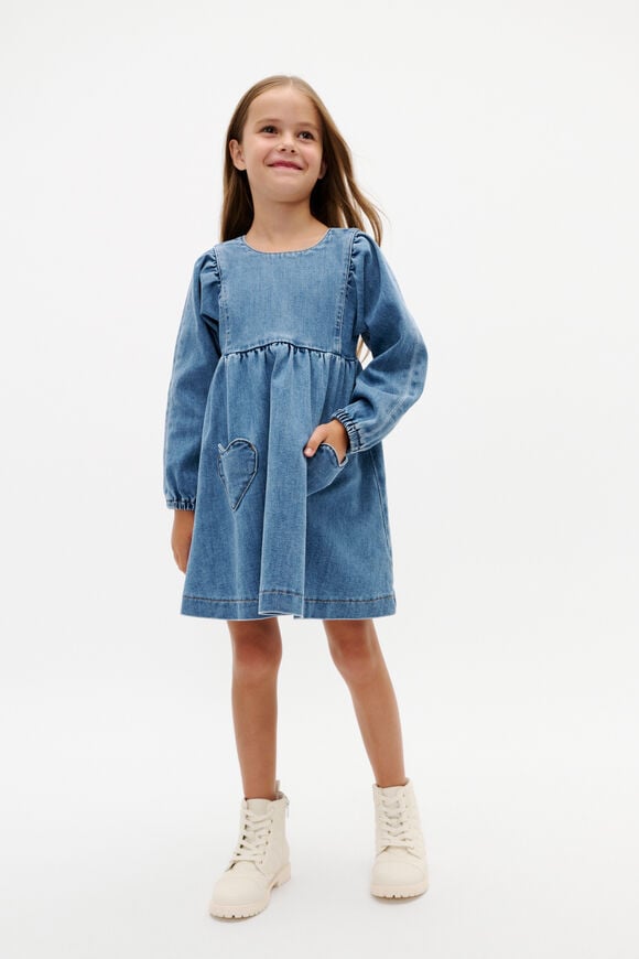 Heart Denim Dress  Mid Blue Wash  hi-res