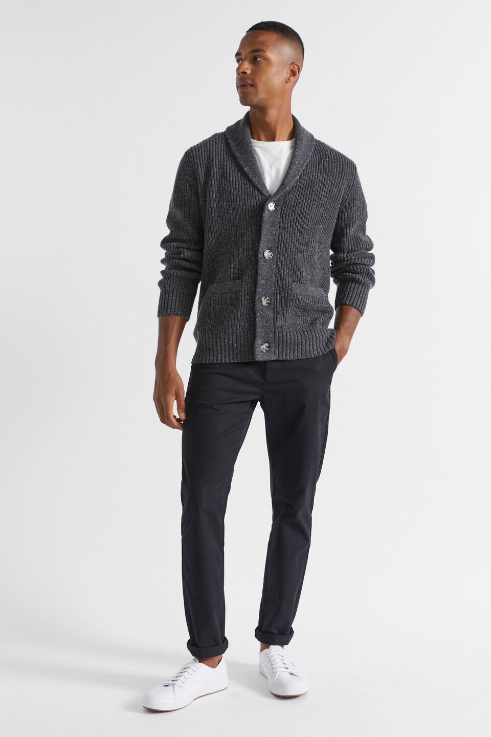 Shawl Neck Cardigan  Charcoal Marle