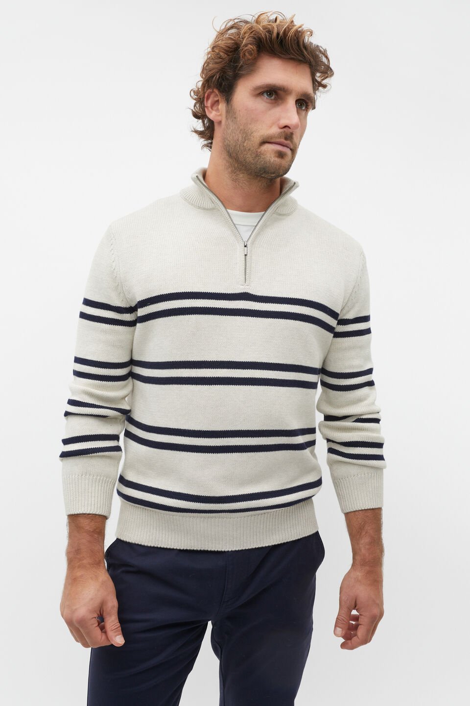 Lightweight Half Zip Knit  Chalk