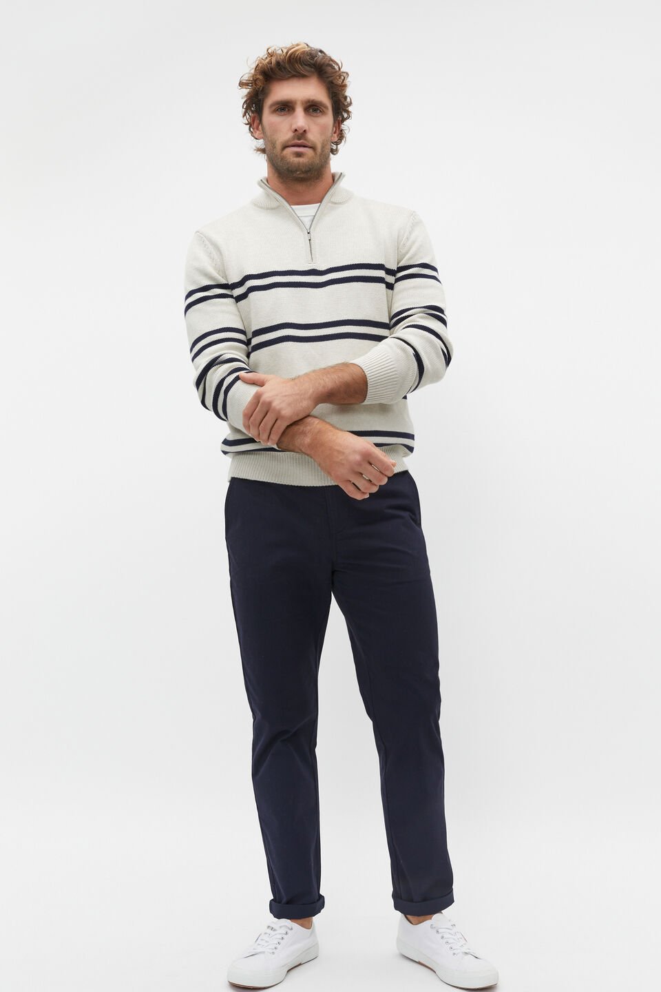 Lightweight Half Zip Knit  Chalk