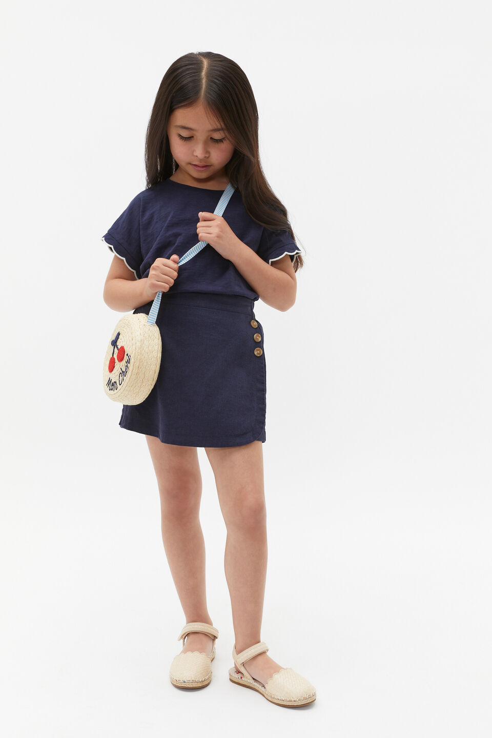 Button Skort  New Navy