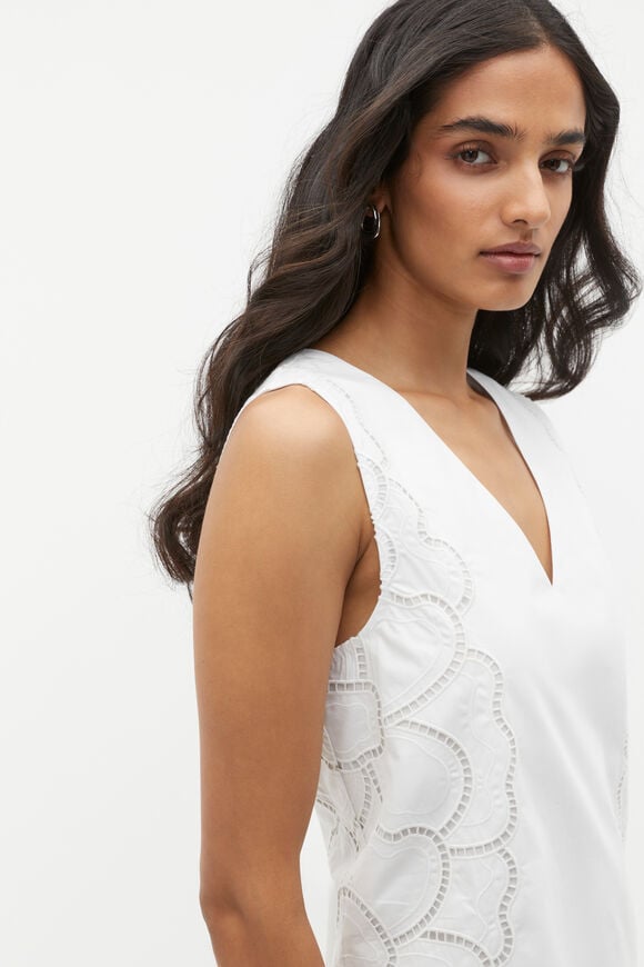 Lace Broderie Shell Mini Dress  Whisper White  hi-res