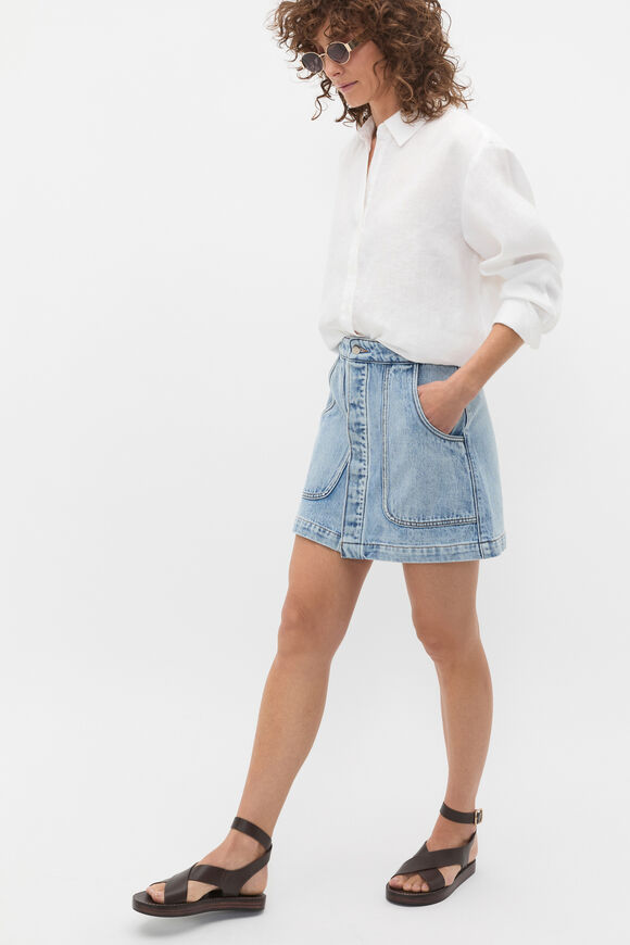 Denim Curve Pocket Mini Skirt  Blue Wash  hi-res