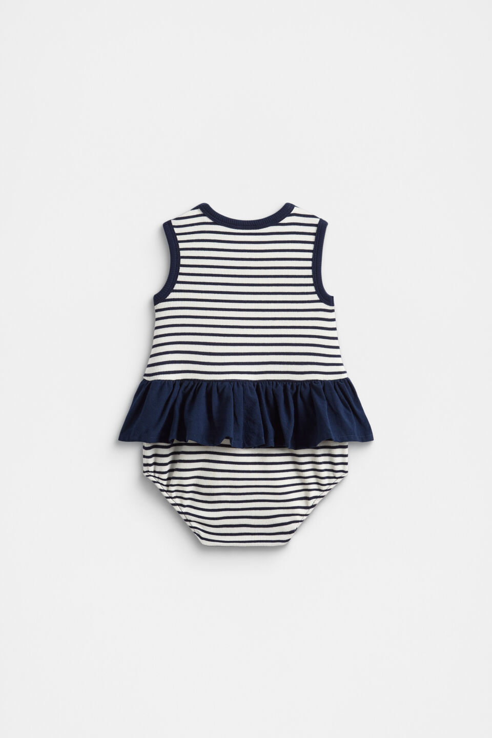 Ruffle Spliced Romper  New Navy