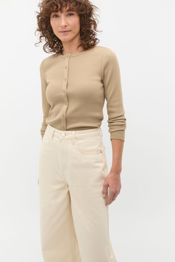 Rib Button Up Cardigan  Rye  hi-res