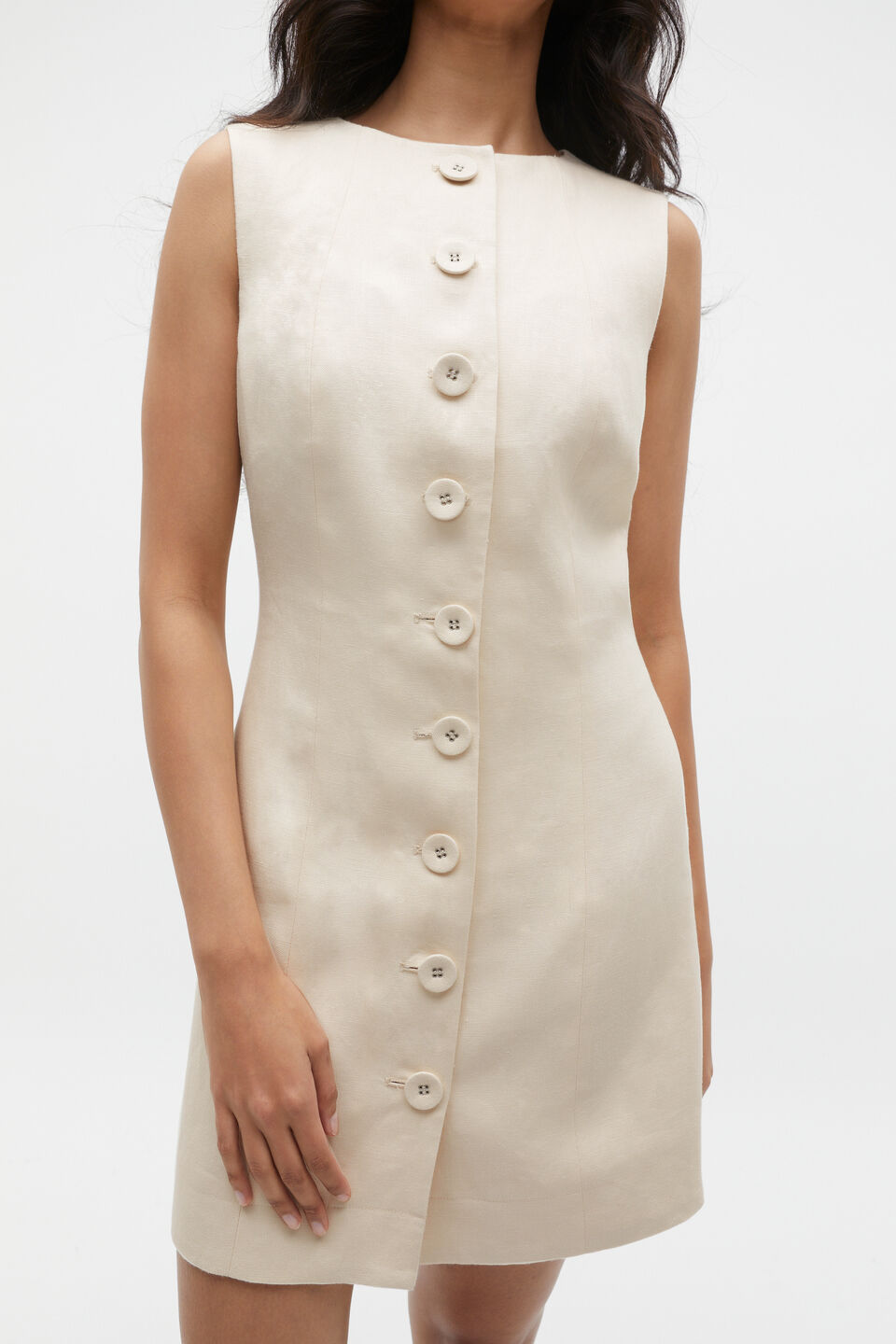 Linen Button Through Mini Dress  Frappe