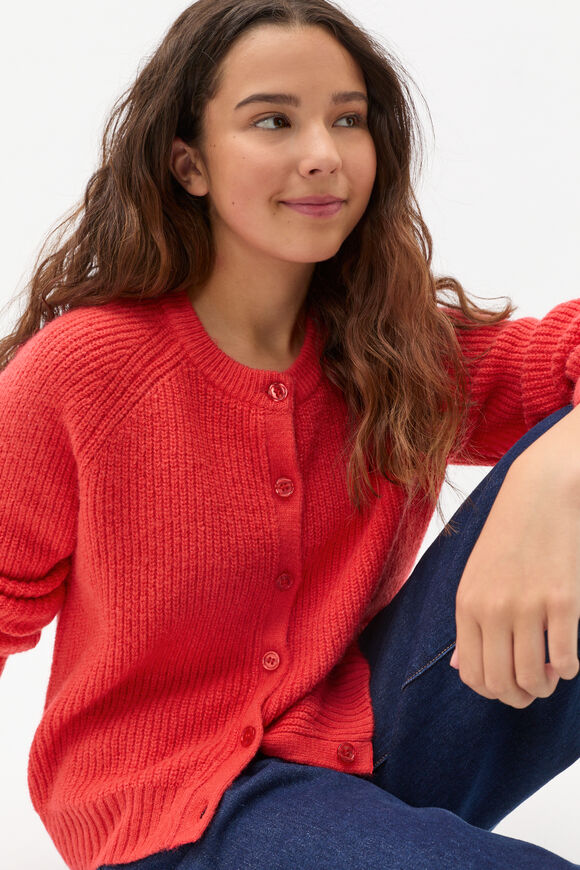 Rib Knit Cardigan  Poppy Red  hi-res