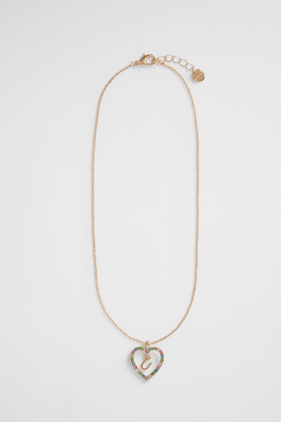 Rainbow Heart Initial Necklace  U  hi-res