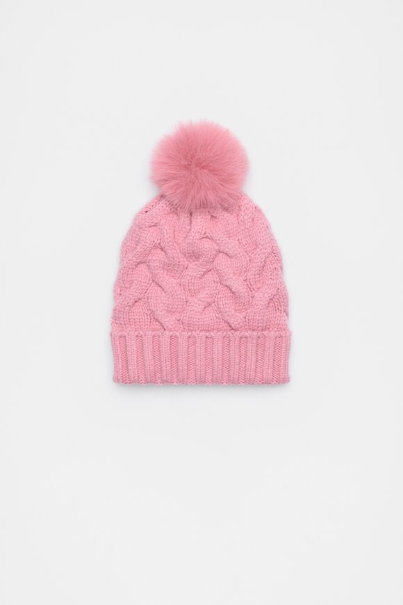 Cable Knit Beanie  Raspberry  hi-res