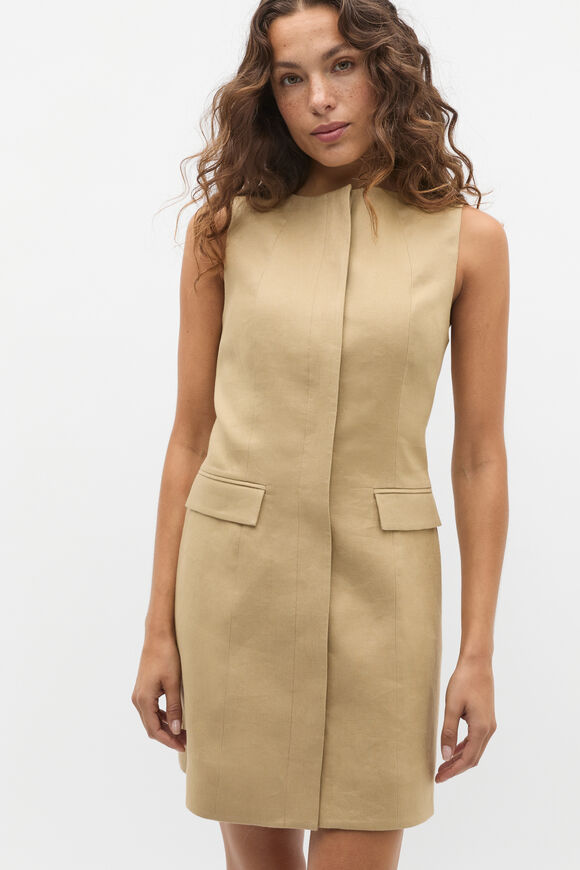 Linen Tailored Mini Dress  Cashew  hi-res
