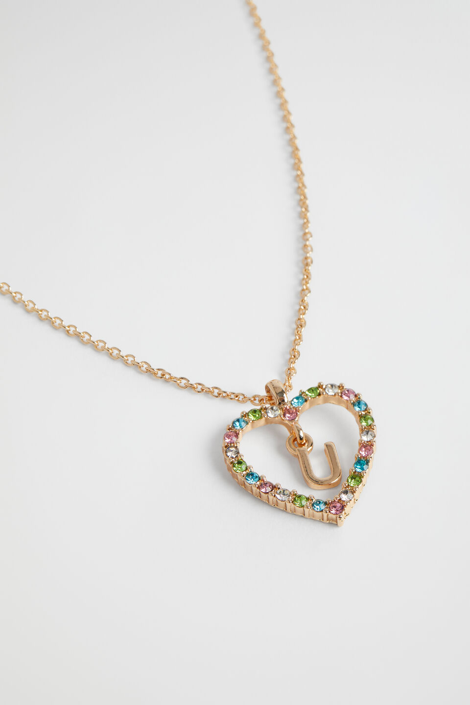 Rainbow Heart Initial Necklace  U