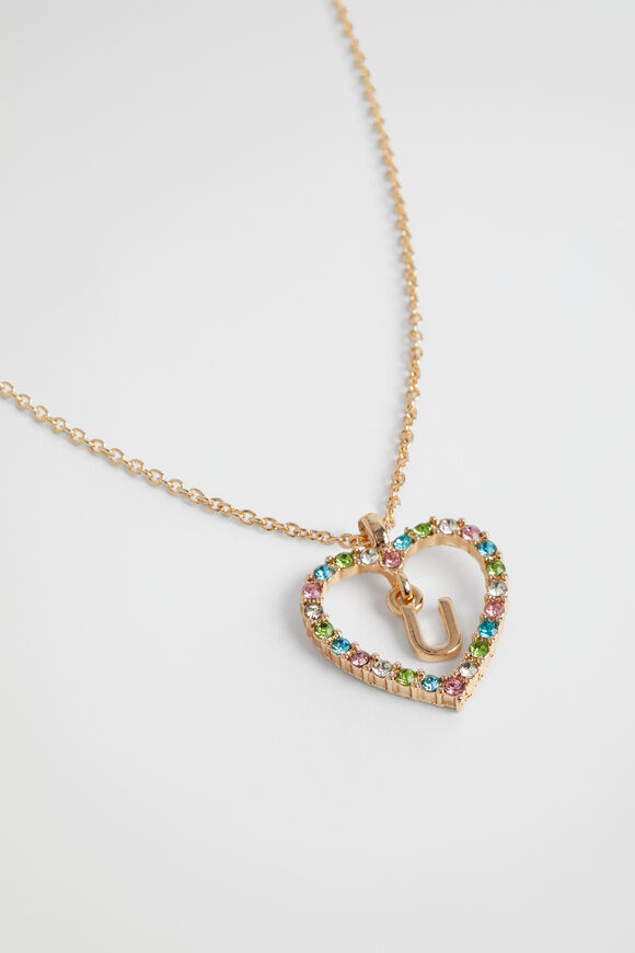 Rainbow Heart Initial Necklace  U  hi-res