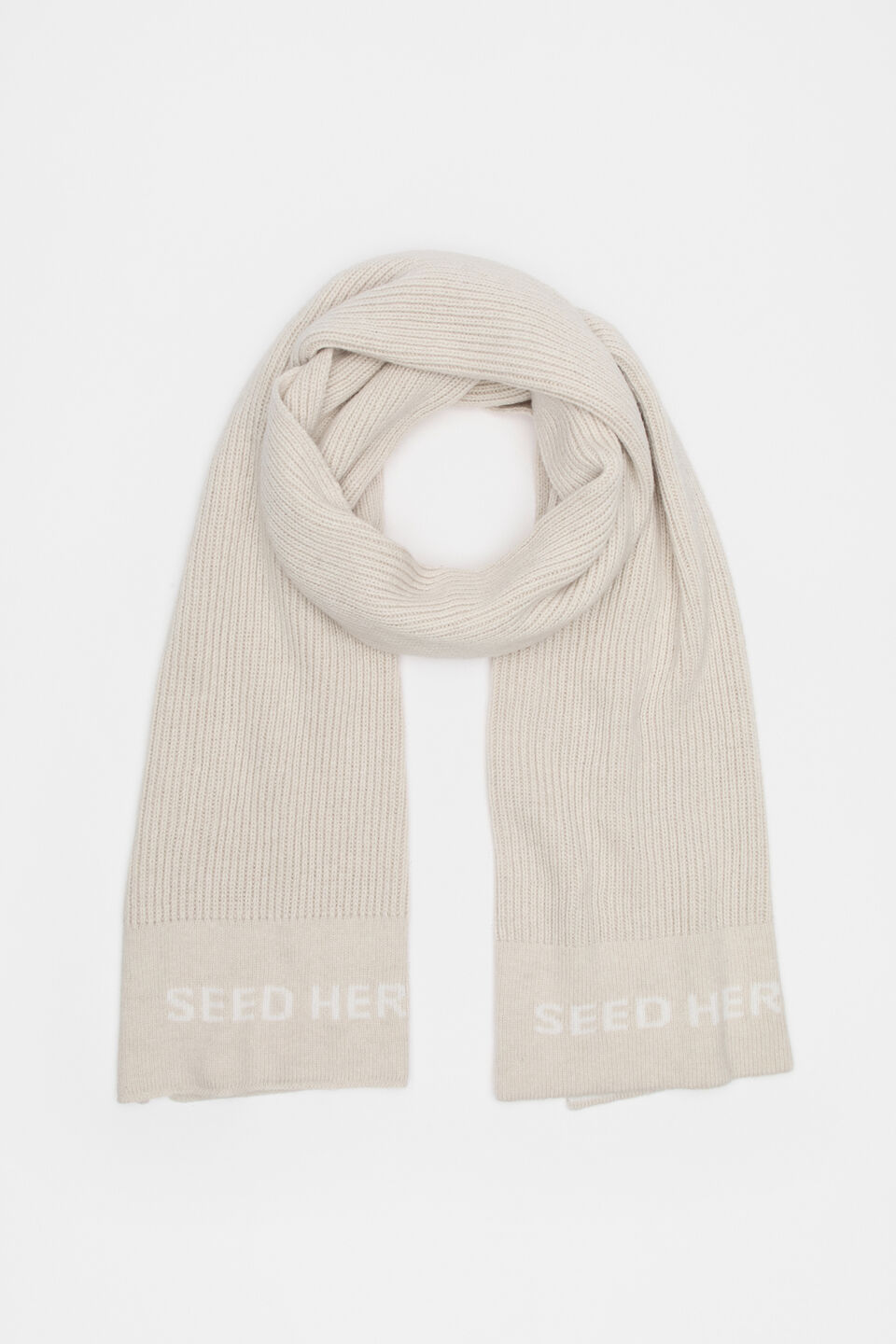 Rib Knit Logo Scarf  Oat Marle