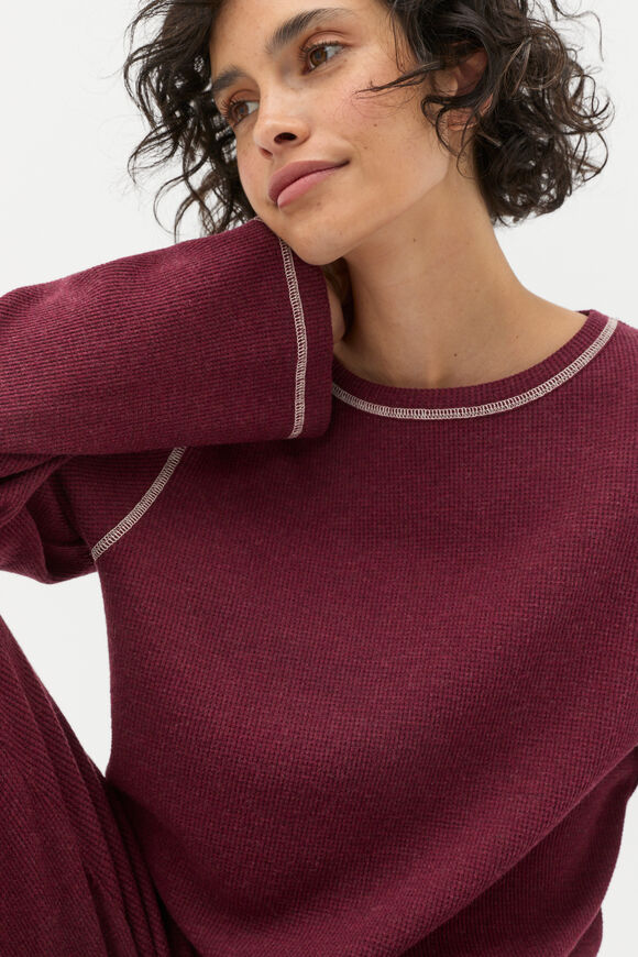 Waffle Top and Pant PJ Set  Plum Red Marle  hi-res