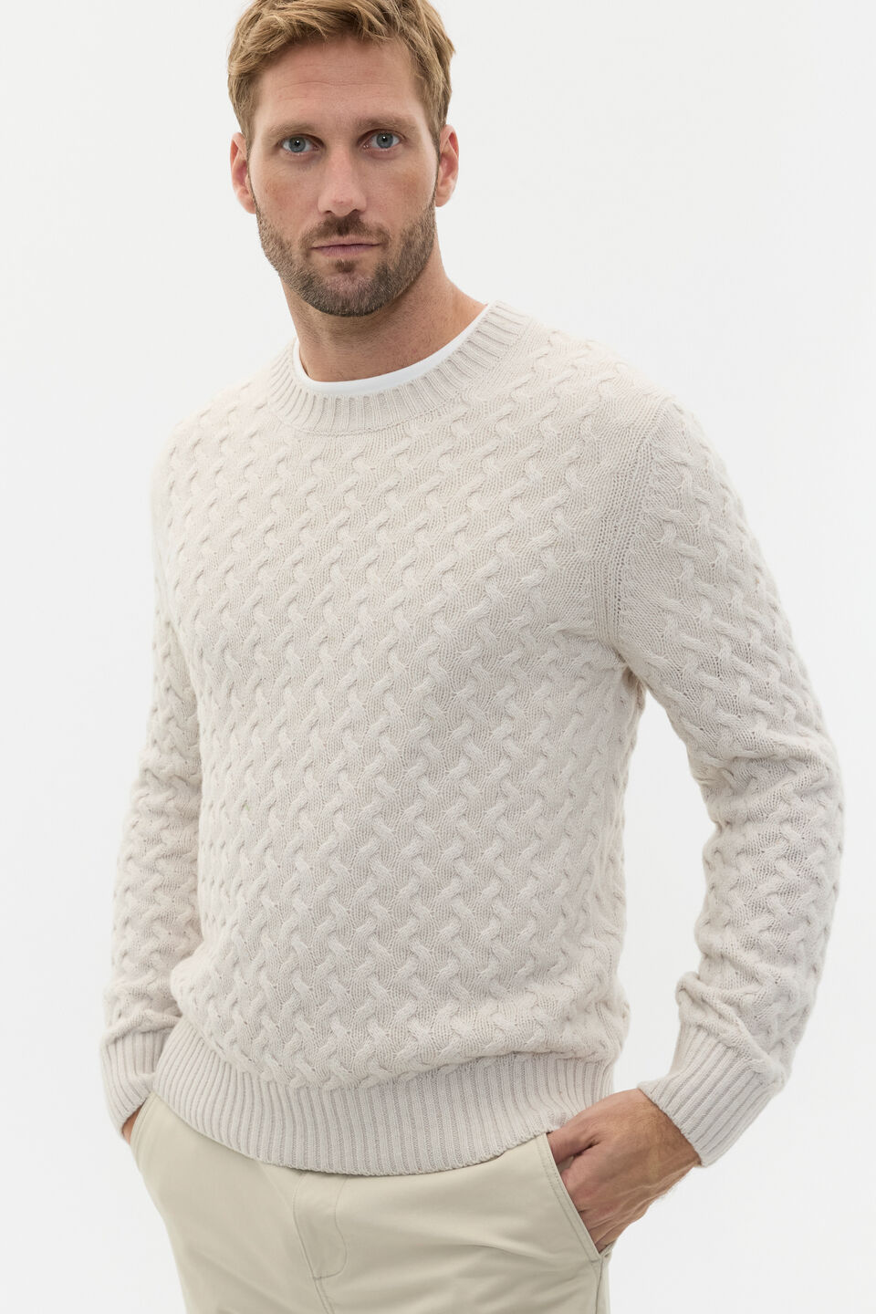 Wool Blend Cable Knit  Cool Stone Marle