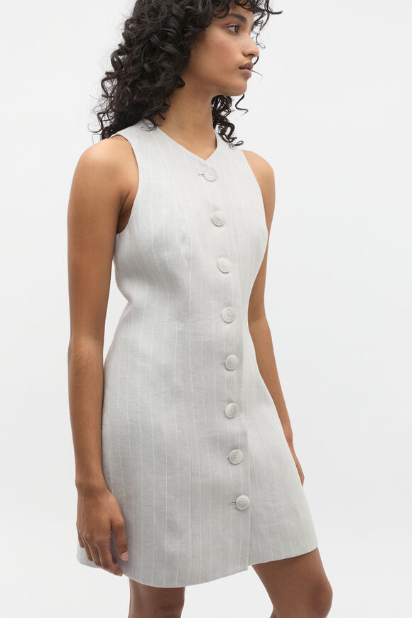 Linen Pinstripe Button Dress  Cloud Grey Pinstripe  hi-res
