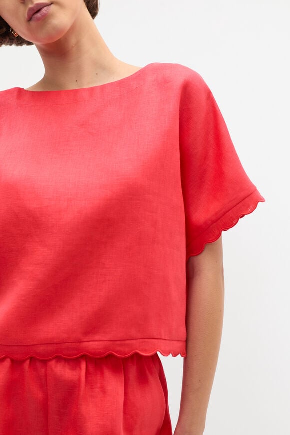 Linen Wave Scallop Boxy Tee  Electric Crimson  hi-res