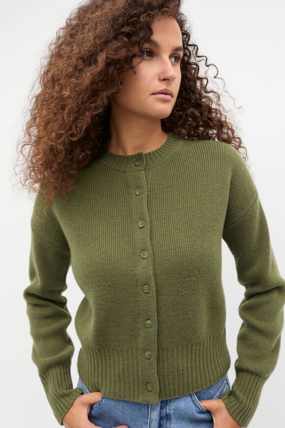 Merino Button Up Knit Cardigan  Rainforest  hi-res