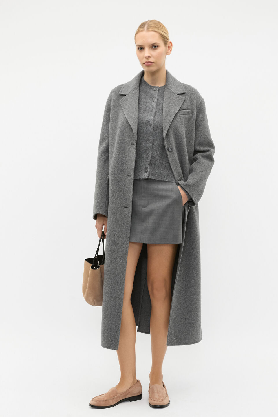 Brushed Cashmere Button Cardigan  Charcoal Grey Marle