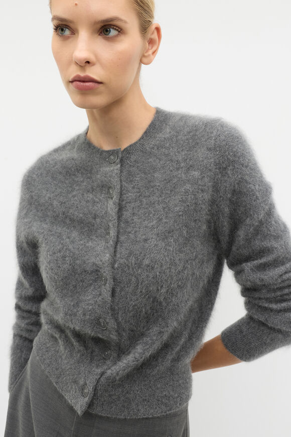 Brushed Cashmere Button Cardigan  Charcoal Grey Marle  hi-res