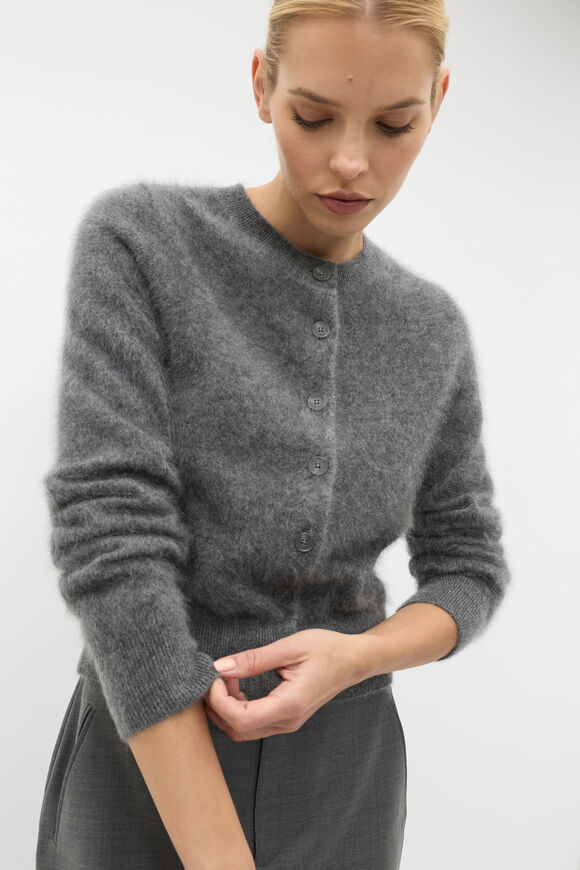Brushed Cashmere Button Cardigan  Charcoal Grey Marle  hi-res
