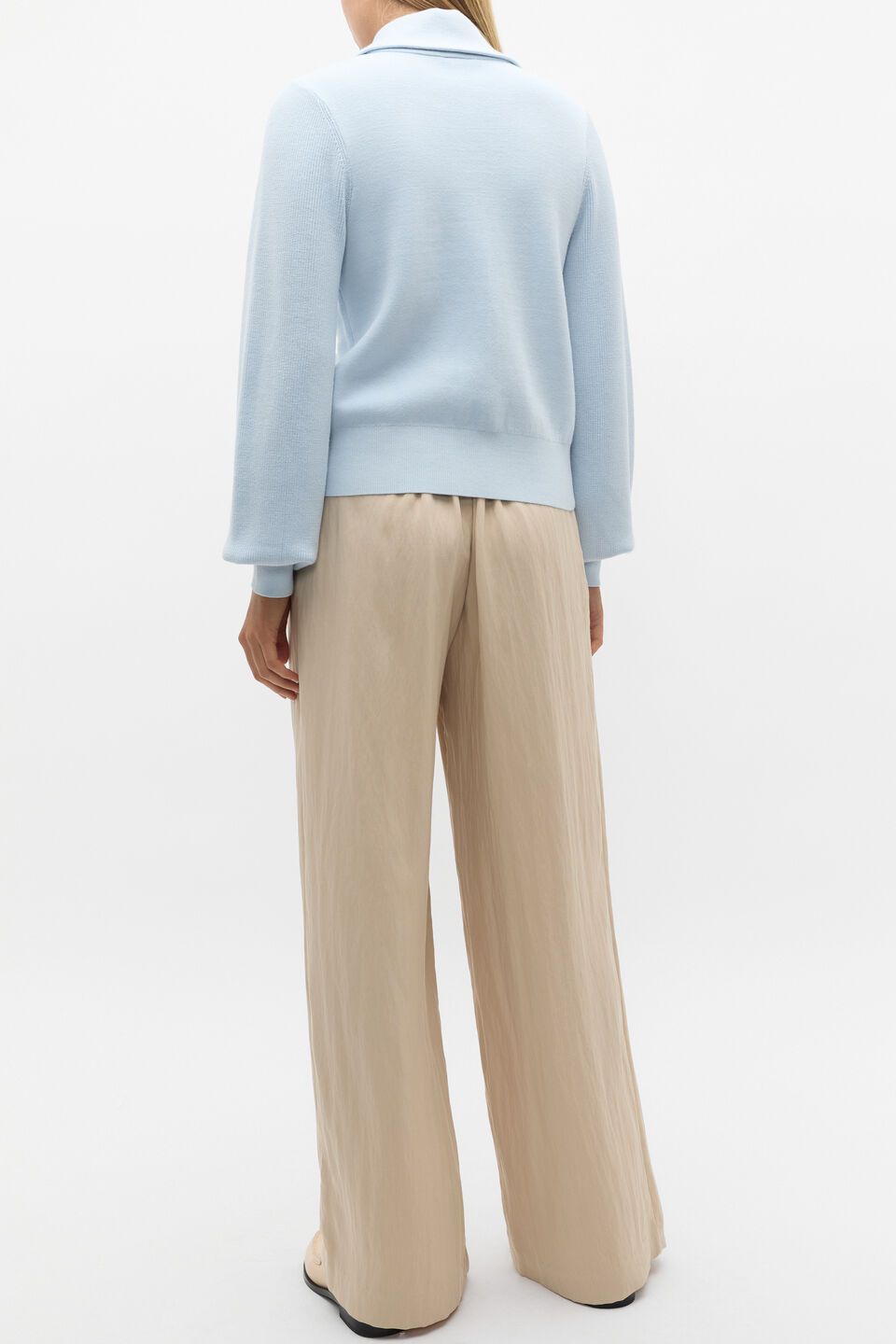 Double Knit High Neck Button Through  Ice Blue