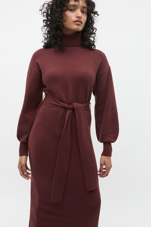 Tie Knit Midi Dress  Merlot  hi-res