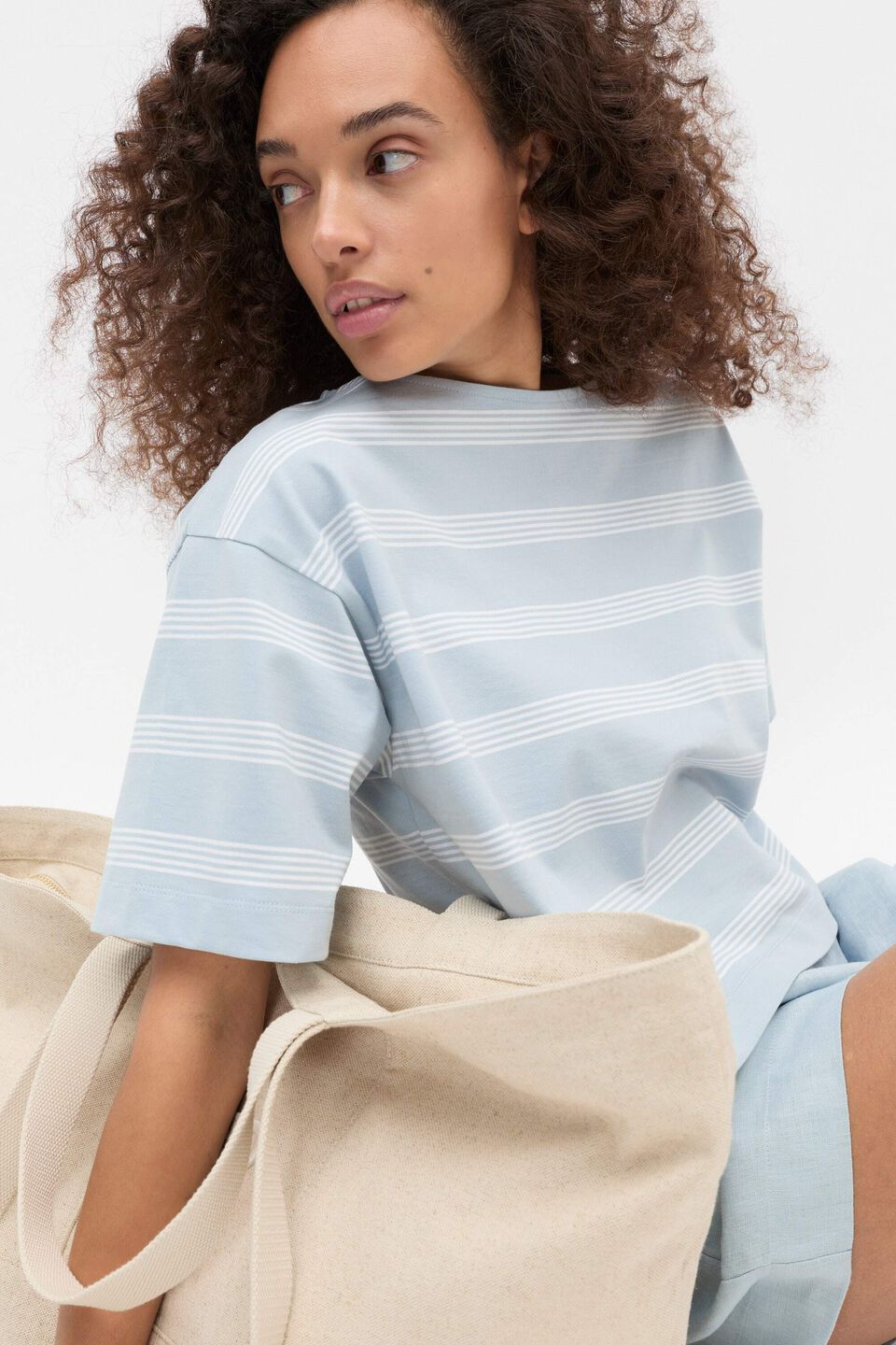 Boxy Boat Neck Tee  Bluebell Stripe